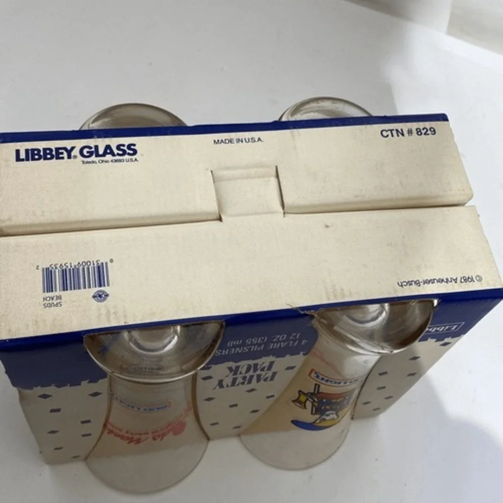 Libbey‎ Multicolor 1987 Budweiser Party Pack Spuds McKenzie 4 Pilsner Glasses